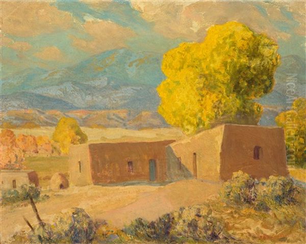 Pueblos In Autumn Oil Painting by Sheldon Parsons