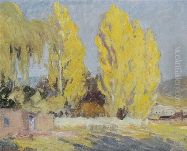 Adobe With Poplars Oil Painting by Sheldon Parsons