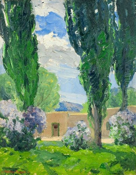 Adobe House Surrounded By Trees Oil Painting by Sheldon Parsons