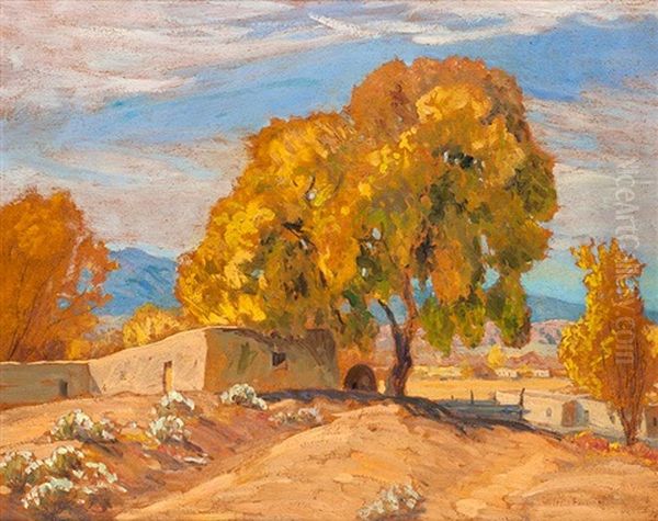 Adobe Village Oil Painting by Sheldon Parsons