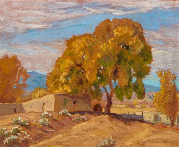 Adobe Village Oil Painting by Sheldon Parsons