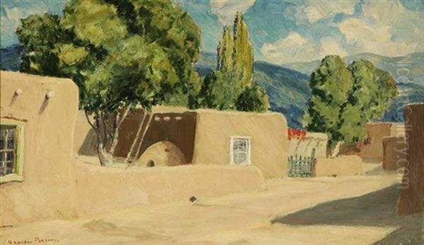 Taos Adobe Village Oil Painting by Sheldon Parsons