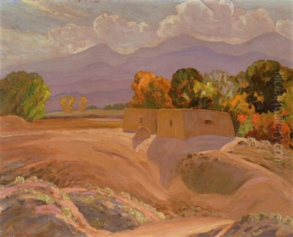 Mid-afternoon Shadows And A Pueblo Oil Painting by Sheldon Parsons