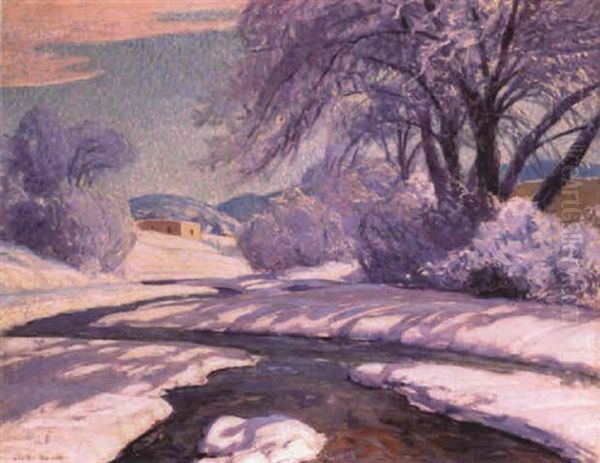 Adobe In Winter Landscape Oil Painting by Sheldon Parsons