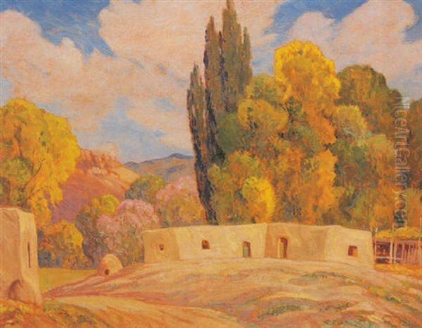 Ranchos De San Juan Near Santa Fe Oil Painting by Sheldon Parsons