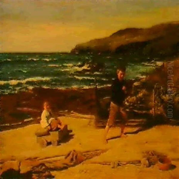 Children Playing On A Beach Oil Painting by John H. E. Partington