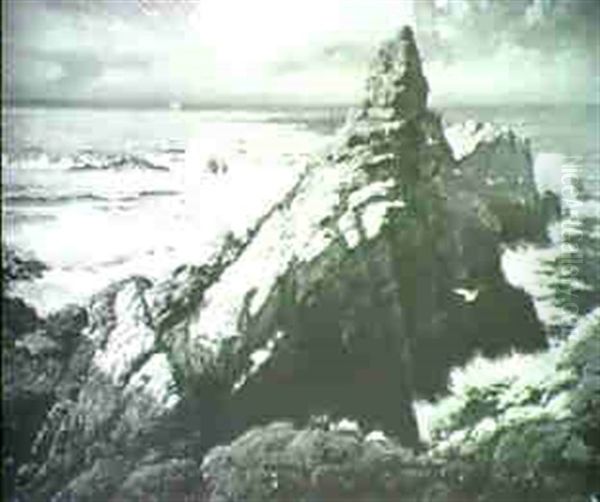 Sunset At Point Lobos With Distant Schooner Oil Painting by Richard Langtry Partington