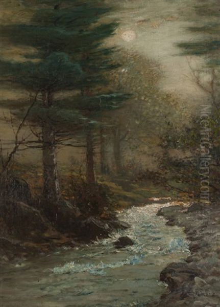 Gill Brook, River Through A Forest Interior Oil Painting by Arthur Parton