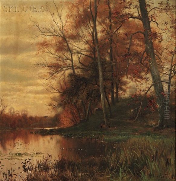 By The Pond Shore, Autumn Oil Painting by Arthur Parton