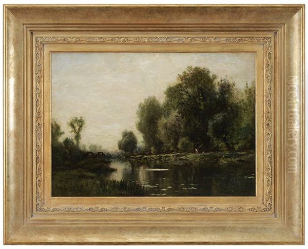 Riverlandscape With Fisherman Oil Painting by Arthur Parton