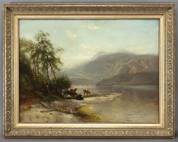 Hudson River Landscape With Cow Oil Painting by Arthur Parton