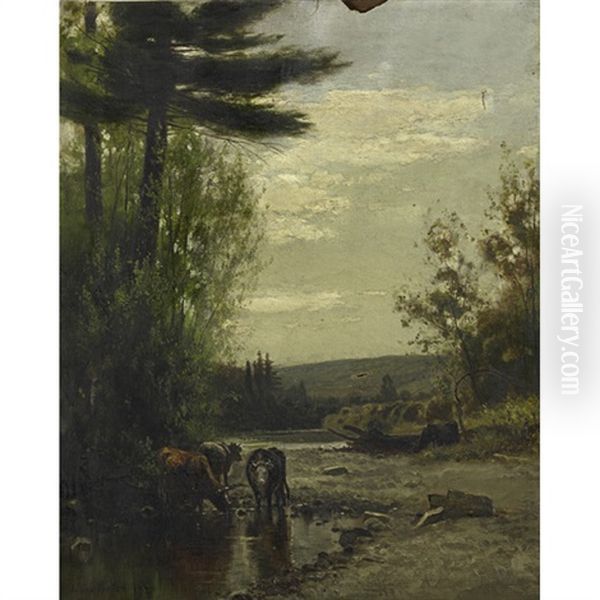 Cows By A Stream Oil Painting by Arthur Parton