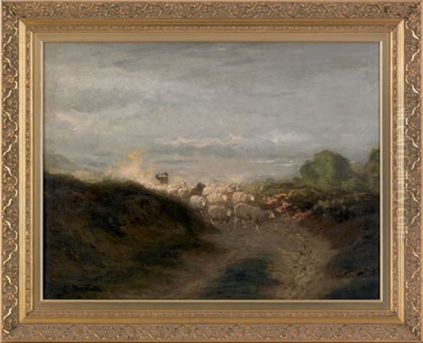 Untitled (a Bucolic Landscape With Sheep) Oil Painting by Arthur Parton