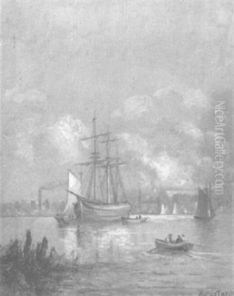 Ships In A Harbor Oil Painting by Arthur Parton