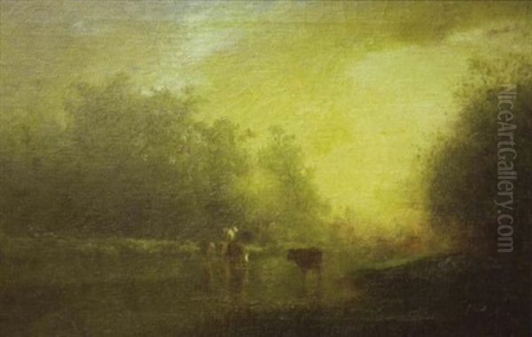 Cows Crossing A Stream Oil Painting by Arthur Parton