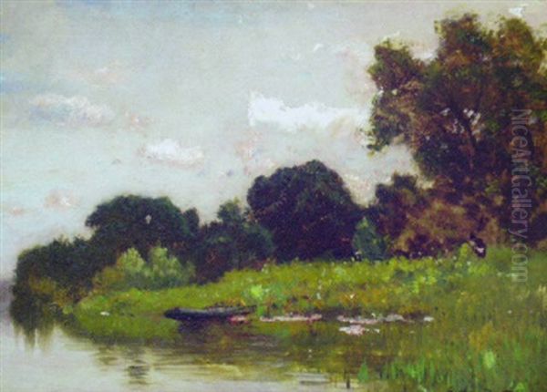 River Landscape Oil Painting by Arthur Parton