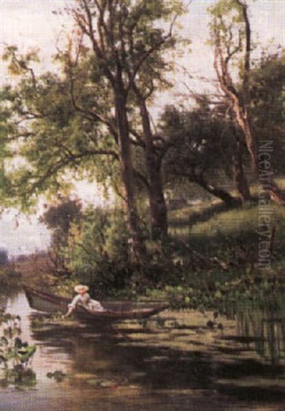 Woman In A Row Boat Oil Painting by Arthur Parton