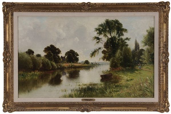 River Landscape With Figure On A Track Oil Painting by Ernest Parton