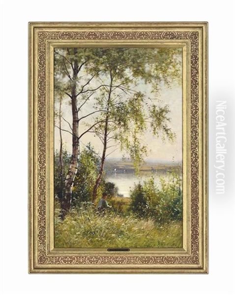 A Quiet Thames Backwater Oil Painting by Ernest Parton