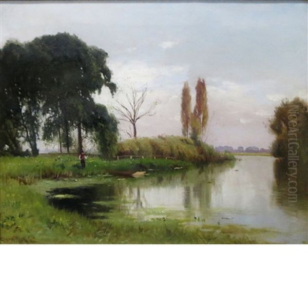 A River Landscape Oil Painting by Ernest Parton