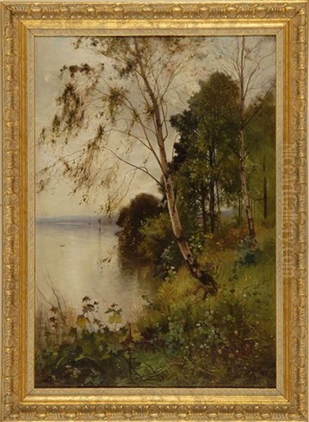 Birches Along The Water's Edge Oil Painting by Ernest Parton