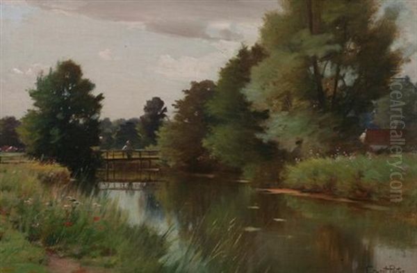 Footbridge Over Stream Oil Painting by Ernest Parton