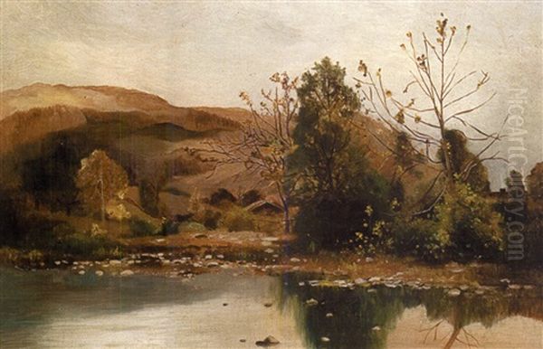 Pond, Hills, And Trees Oil Painting by Ernest Parton