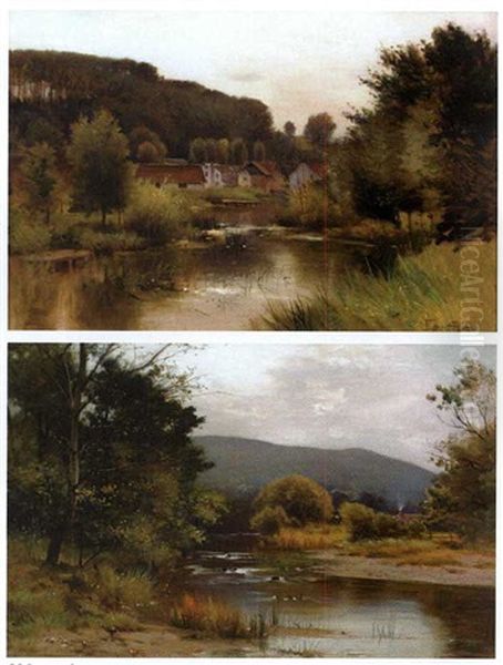 The Mills At Montreuil-sur-mer (+ On The Llugwy, North Wales; 2 Works) Oil Painting by Ernest Parton