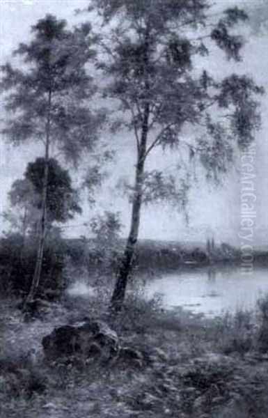 Birch Tree Landscape Oil Painting by Ernest Parton