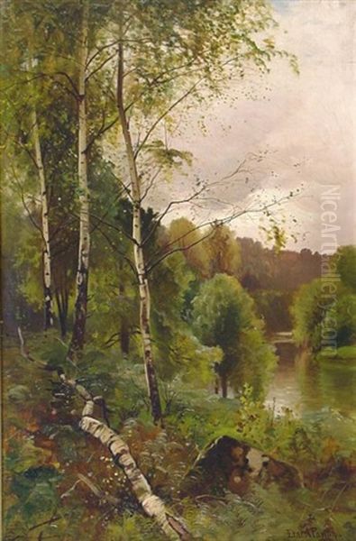 Sommerlicher Auenwald Oil Painting by Ernest Parton