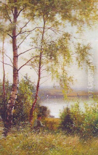 A Quiet Thames Backwater Oil Painting by Ernest Parton