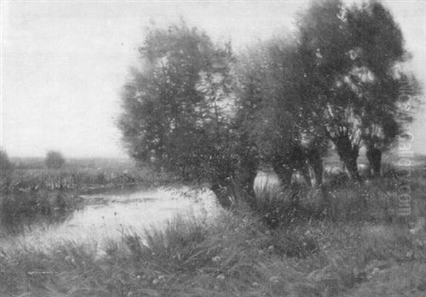 A Quiet Meadow River Oil Painting by Ernest Parton