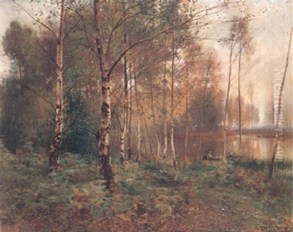 Misty Autumn Woods Oil Painting by Ernest Parton