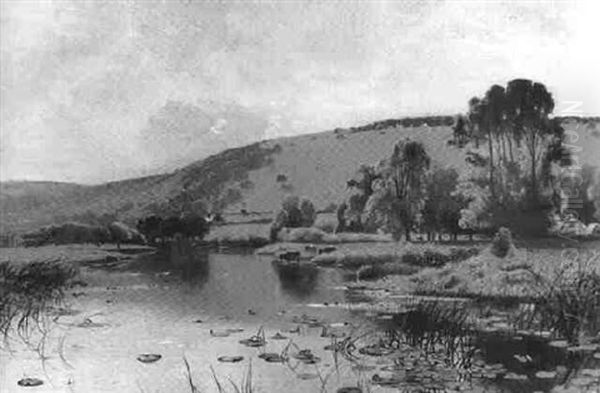 Cattle Watering In The Lily Pond Oil Painting by Ernest Parton