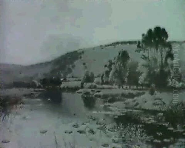 River Scene With Cows Oil Painting by Ernest Parton