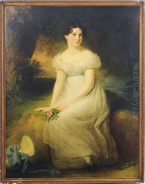 Portrait Of A Girl In A White Lace Dress Oil Painting by John Partridge