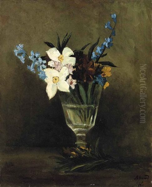 White Flowers In A Vase Oil Painting by Seker Ahmet Pasa