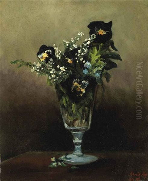 Dark Flowers In A Vase Oil Painting by Seker Ahmet Pasa