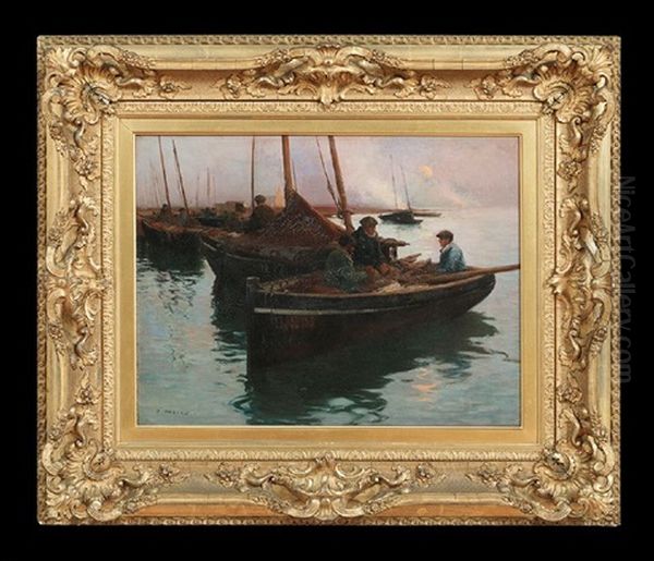 Three Men In A Boat Oil Painting by Paul Pascal