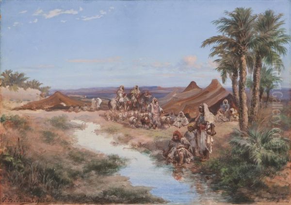 Arab Encampment Near A Stream Oil Painting by Paul Pascal