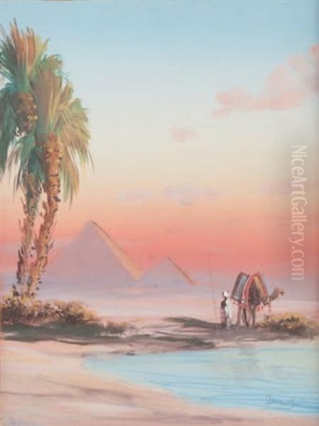 L'oasis Pres Des Pyramides En Egypte Oil Painting by Paul Pascal