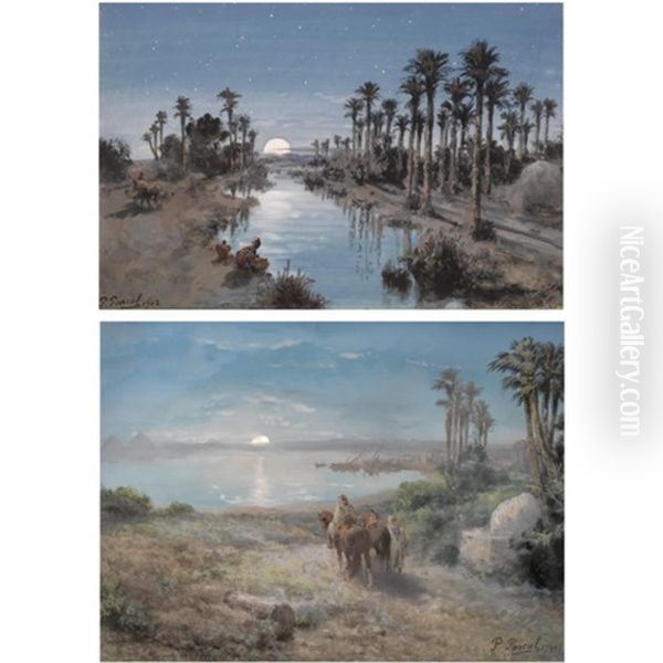 Oases At Night (various Sizes; Pair) Oil Painting by Paul Pascal