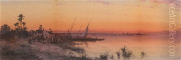 On The Banks Of The Nile At Dusk by Paul Pascal