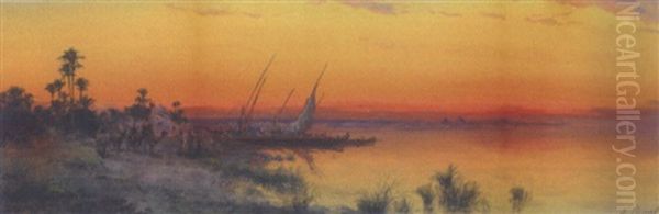 On The Banks Of The Nile At Dusk Oil Painting by Paul Pascal