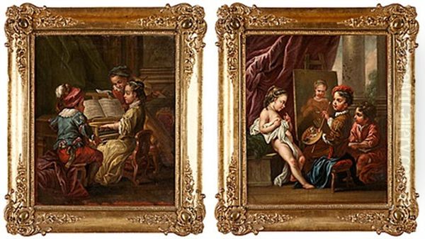 Allegori Over Musiken Samt Malarkonsten (pair) Oil Painting by Johan Pasch the Elder