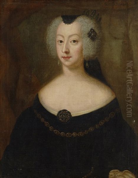 Portratt Av Ankedrottning Maria Eleonora I Svart Laghalsad Drakt Barandes Orhangen Av Parlor Och Stralkrona - Brostbild Oil Painting by Lorenz Pasch the Elder