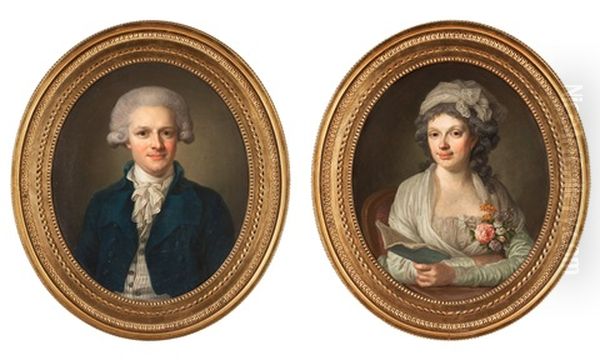 A Gentleman In A Blue Coat And A Lady In A White Dress (pair) Oil Painting by Lorenz Pasch the Younger