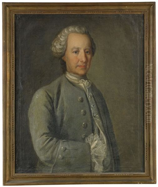 Portratt Av Generalmajoren Och Adelsmannen Jakob Fredrik Horn Af Rantzien (1707-1765) Kladd I Blagra Rock Med Sidenvast - Midjebild Oil Painting by Lorenz Pasch the Younger