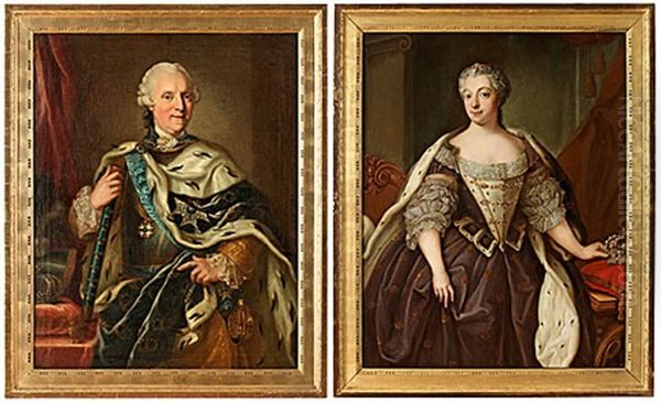 Konung Adolf Fredrik (+ Drottning Lovisa Ulrika; Pair) Oil Painting by Lorenz Pasch the Younger