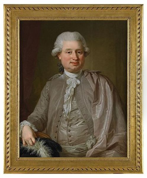 Portratt Av Grosshandlaren Johan Fredrik Burghardi Kladd I Gra Rock Och Mantel Samt Vit Krasskjorta Oil Painting by Lorenz Pasch the Younger